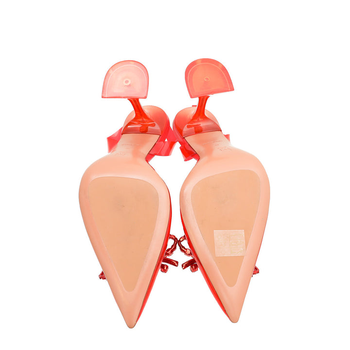 Amina Muaddi Red Rosie Glass Crystal Bow PVC Pump 38