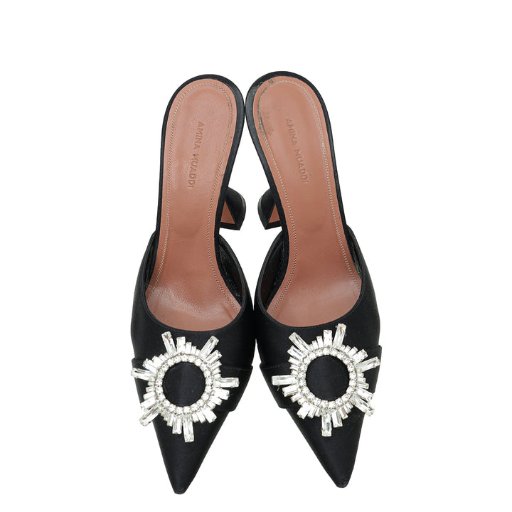 Amina Muaddi Black Satin Begum Mules 39