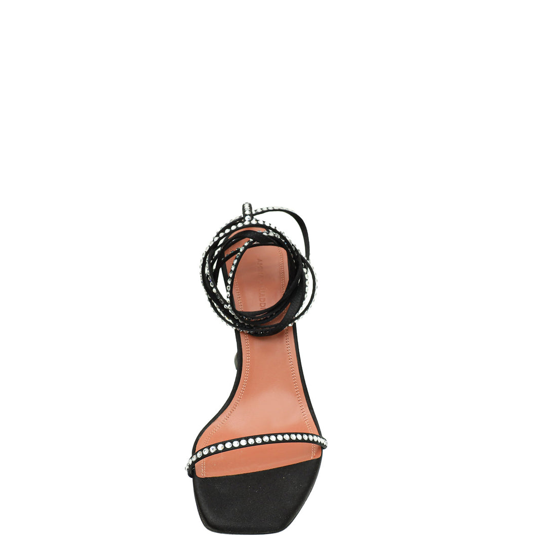 Amina Muaddi Black Satin Crystal Vita Sandals 39.5