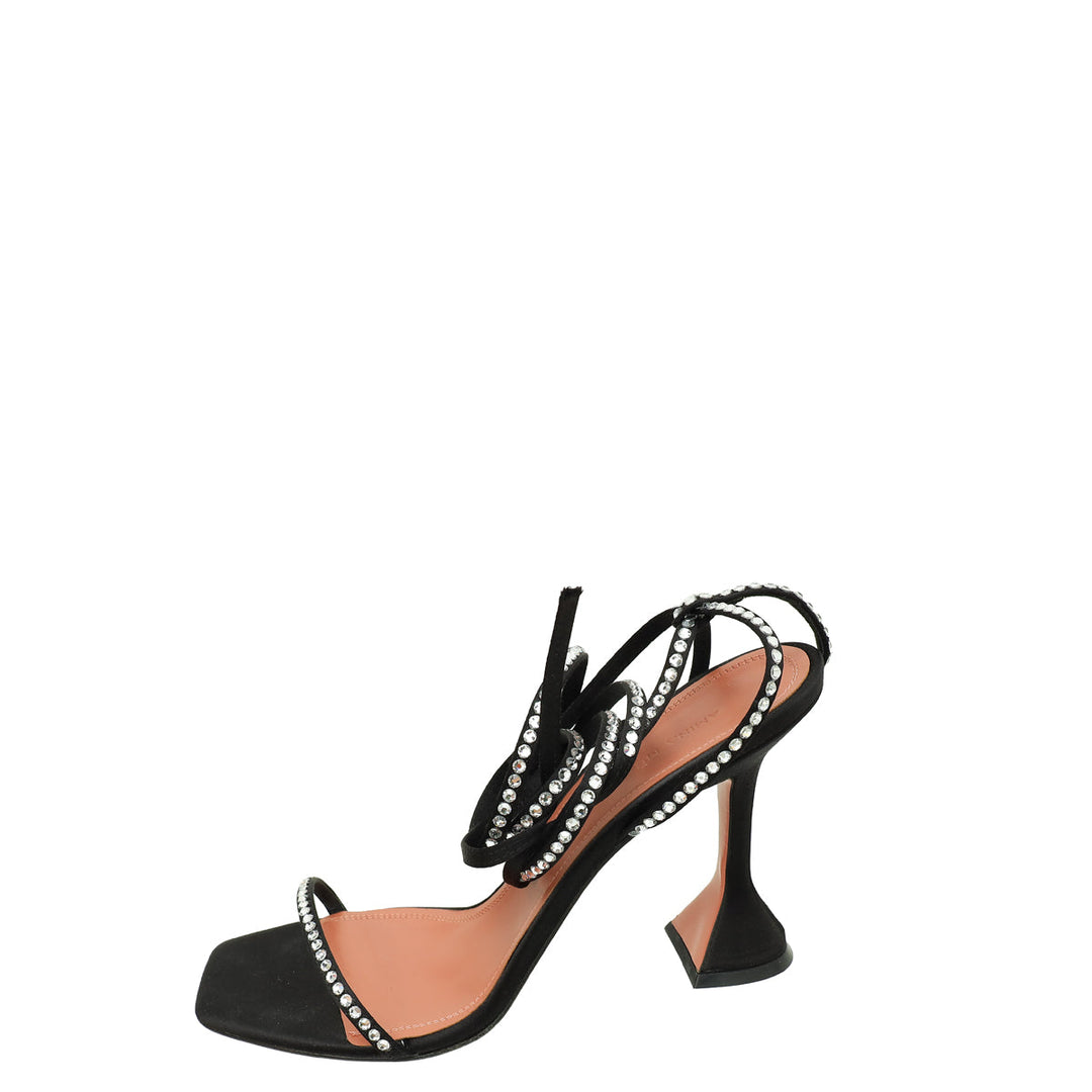 Amina Muaddi Black Satin Crystal Vita Sandals 39.5