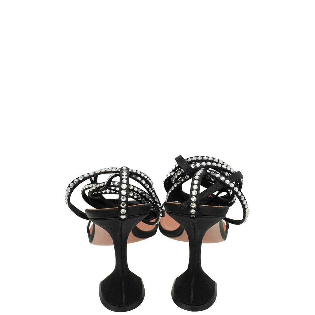 Amina Muaddi Black Satin Crystal Vita Sandals 39.5