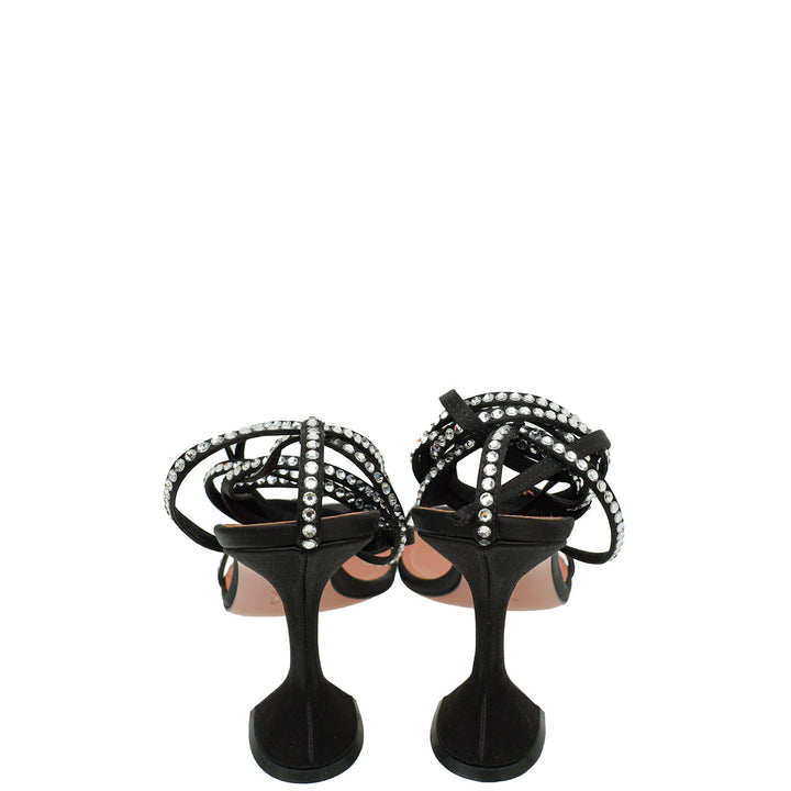 Amina Muaddi Black Satin Crystal Vita Sandals 39.5