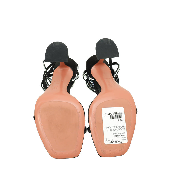 Amina Muaddi Black Satin Crystal Vita Sandals 39.5