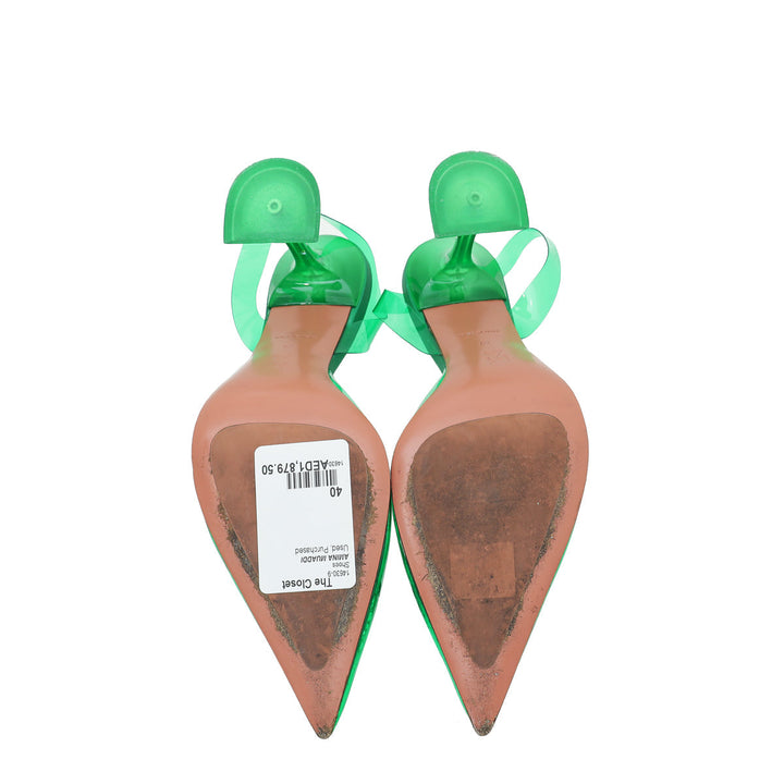 Amina Muaddi Green PVC Crystal Begum Slingback Pumps 40