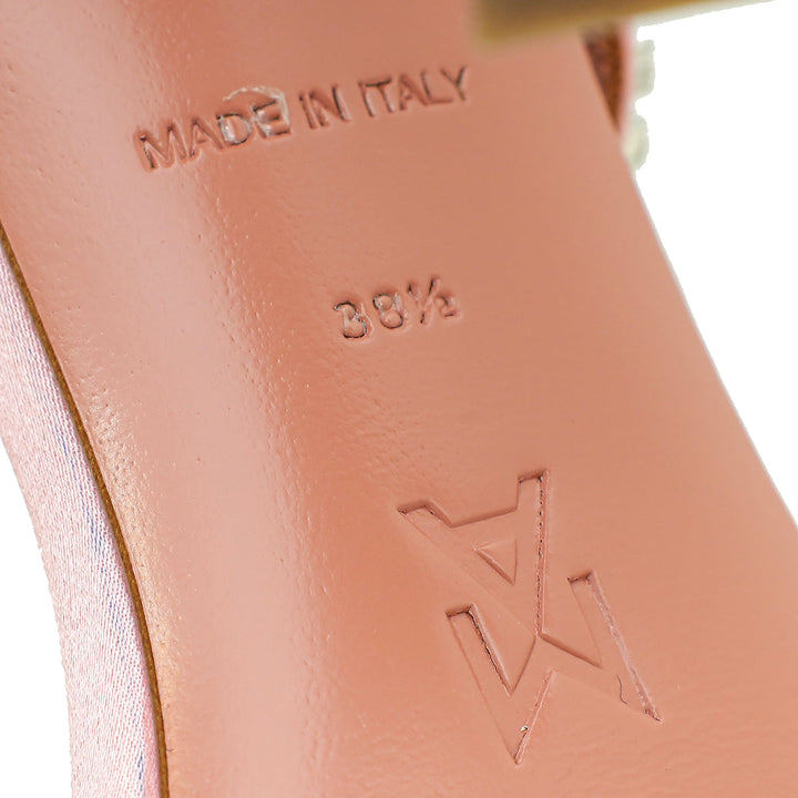 Amina Muaddi Light Rose Satin Gilda Crystal Embellished Mules 38.5