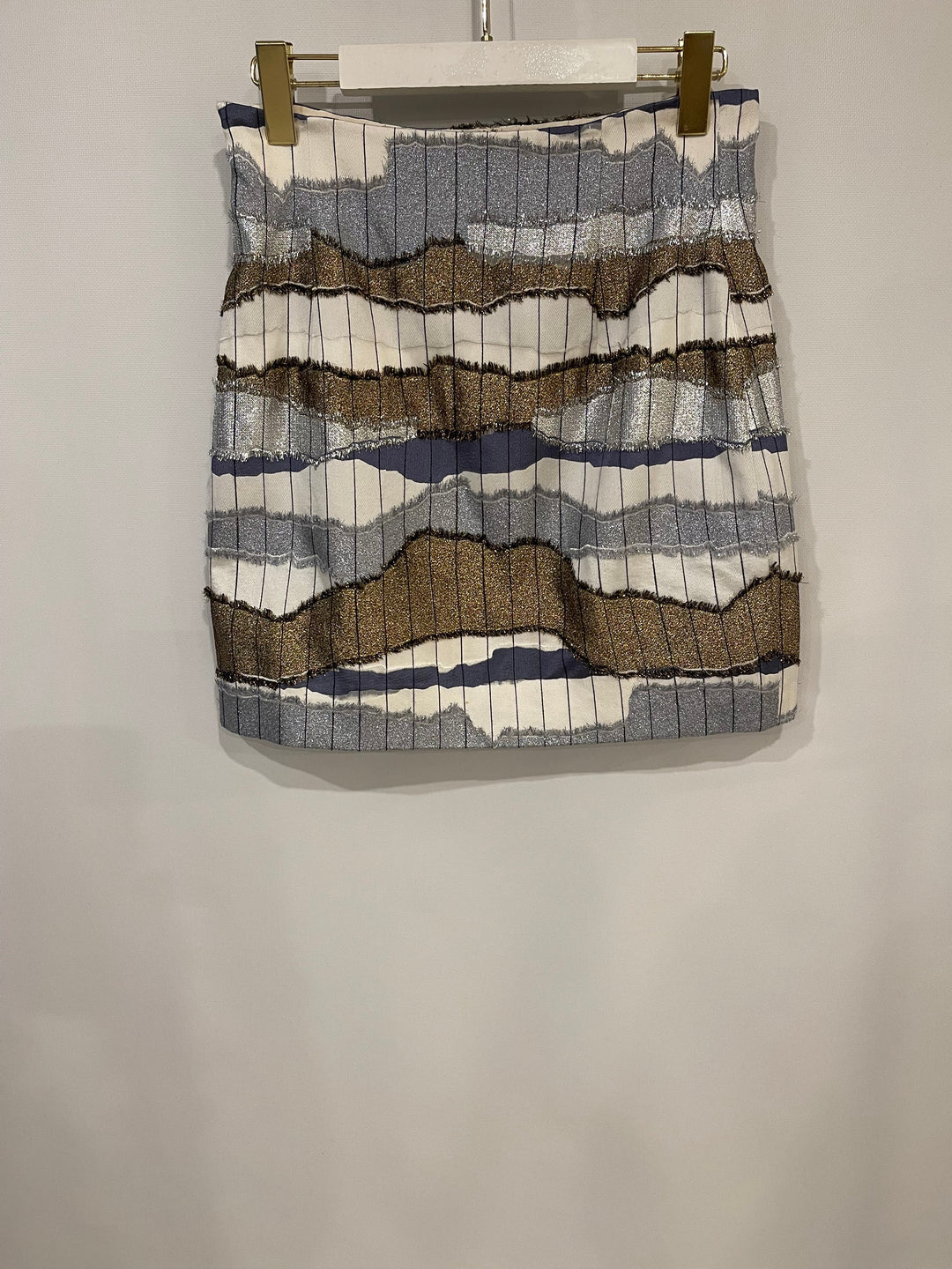Christian Top quality Dior White, Silver and Gold Metallic Striped Vest Top and Mini Skirt Set Size FR 38/40 (UK 10/12)