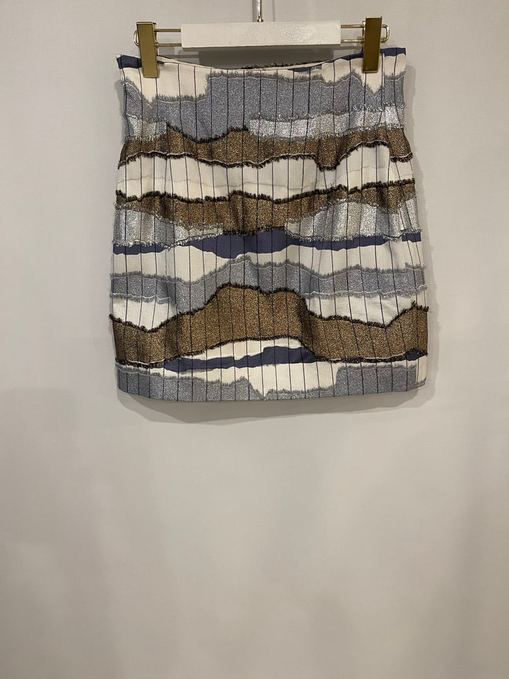 Christian Top quality Dior White, Silver and Gold Metallic Striped Vest Top and Mini Skirt Set Size FR 38/40 (UK 10/12)