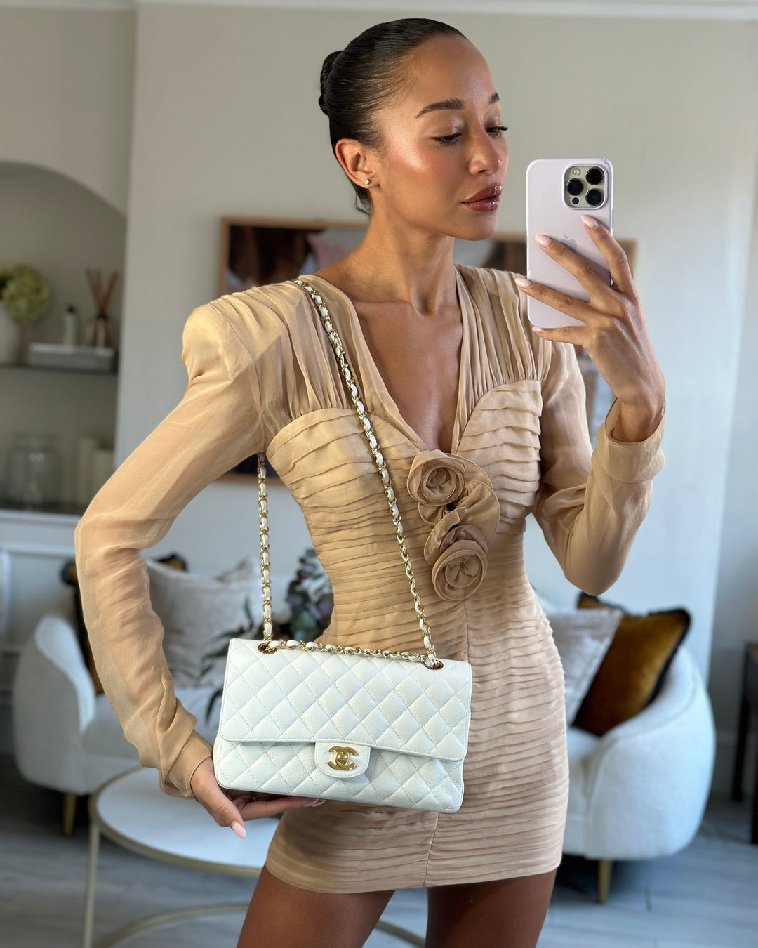 *RARE* Top Quality Chanel White Medium Classic Double Flap in Caviar Leather with Gold Hardware