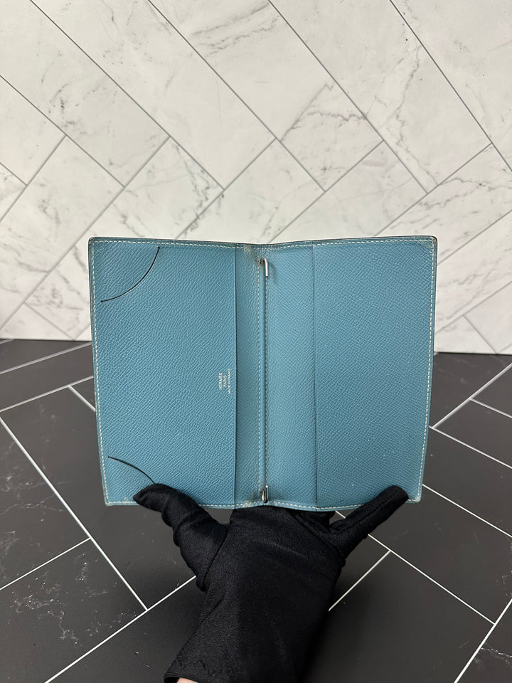 Premium Handmade Hermes Baby Blue Leather Passport Holder