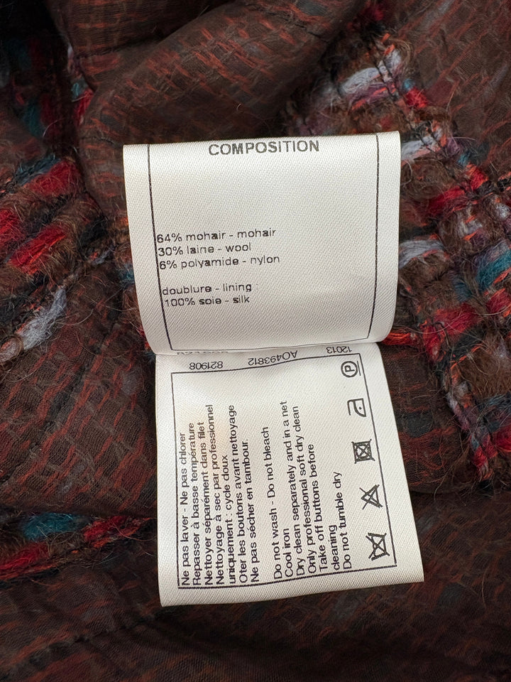 Top Quality Chanel 16P Mohair Red & Blue Tweed Gilet Jacket With Bronze Button Detail Size FR 36 (UK 8)