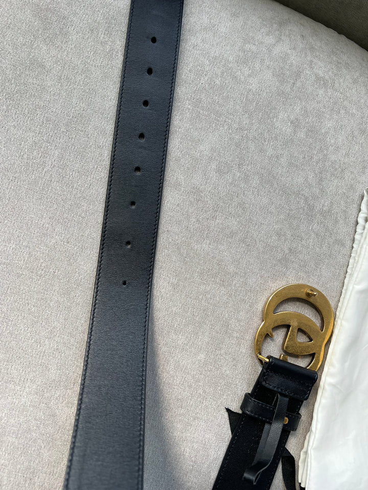Gucci GG 2015 Re edition Marmont Black Wide Leather Belt with Gold Buckle (RRP £380)