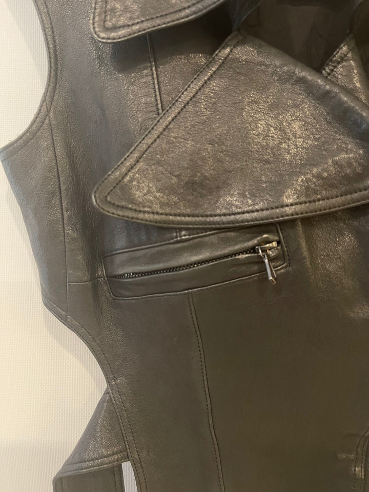 Top Quality Chanel 12P Black Asymmetric Lambskin Leather Gilet with Belt Size FR 36 (UK 8) RRP ¬£5,500