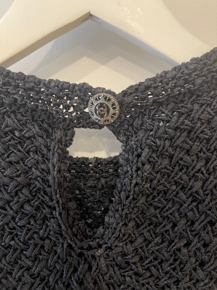 Top Quality Chanel Black Crochet Sleeveless Mini Dress Size FR 36 (UK 8)