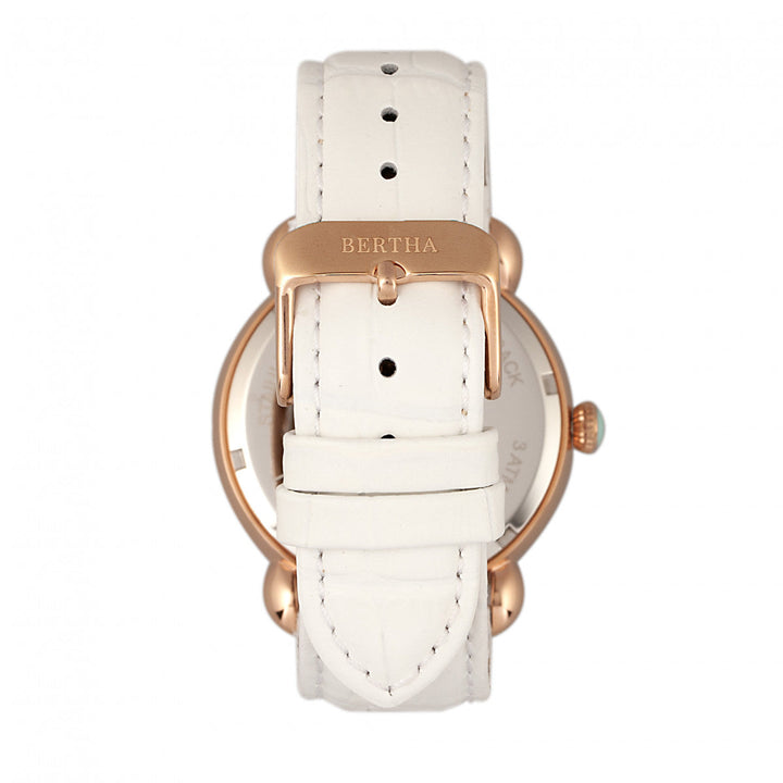 Bertha Ashley MOP Leather-Band Ladies Watch - Rose Gold/White