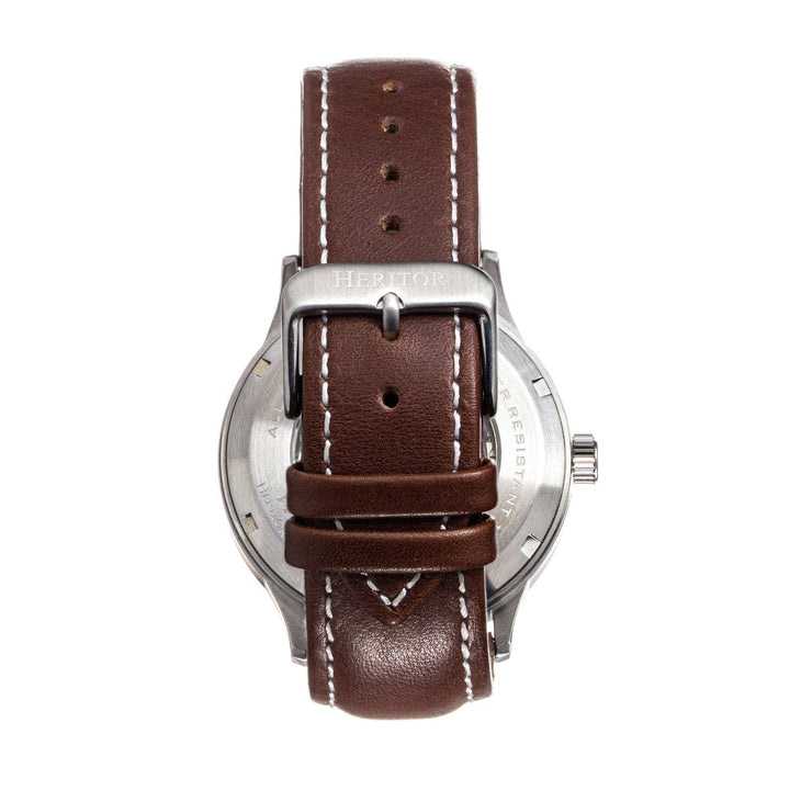 Heritor Automatic Oscar Semi-Skeleton Leather-Band Watch