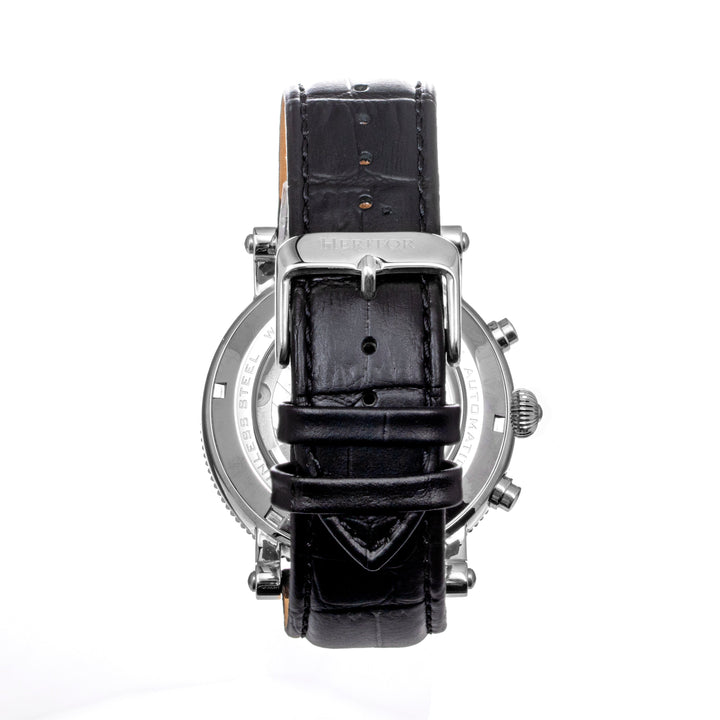 Heritor Automatic Barnsley Semi-Skeleton Leather-Band Watch - Silver/White