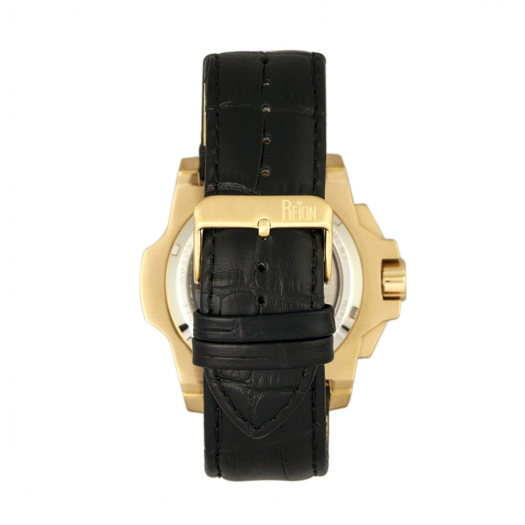 Reign Commodus Automatic Skeleton Leather-Band Watch - Gold/Black