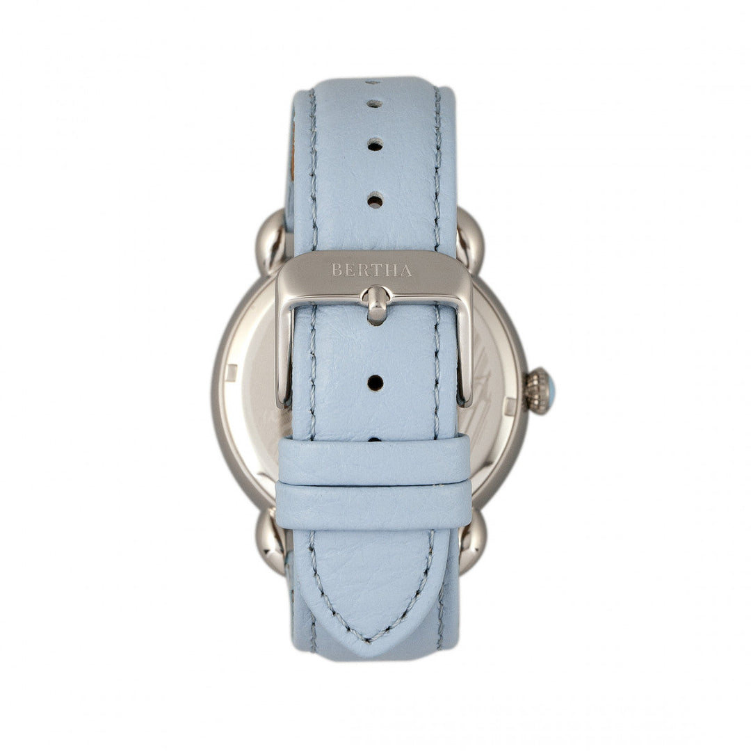 Bertha Estella MOP Leather-Band Ladies Watch - Silver/Powder Blue