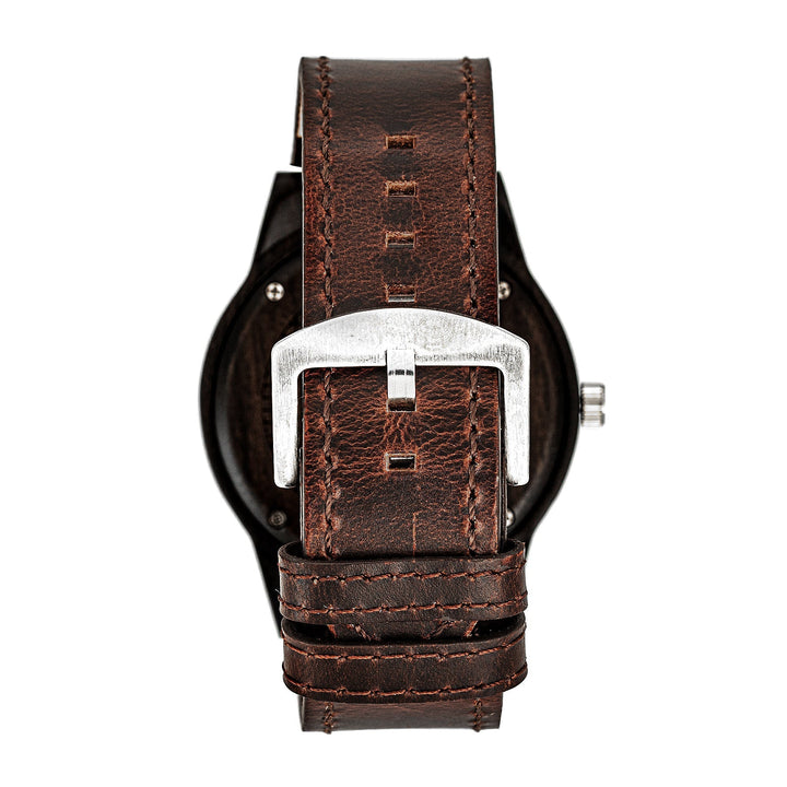 Earth Wood Hyperion Leather-Band Watch w/Day/Date - Dark Brown