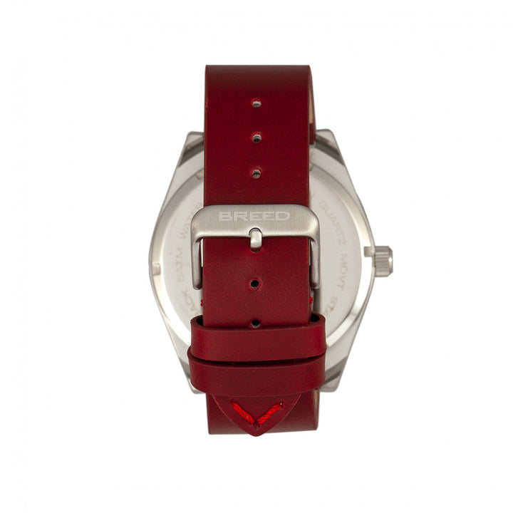 Breed Ranger Leather-Band Watch w/Date - Silver/Red