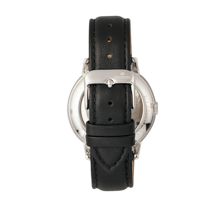 Empress Quinn Automatic MOP Semi-Skeleton Dial Leather-Band Watch - Black