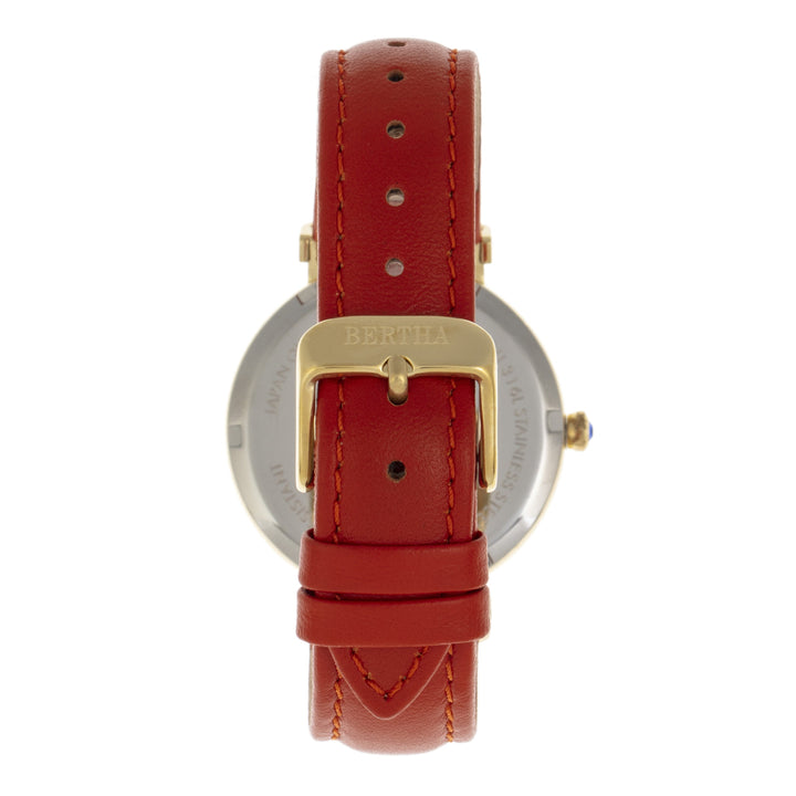 Bertha Emily Mother-Of-Pearl Leather-Band Watch - Gold/Orange