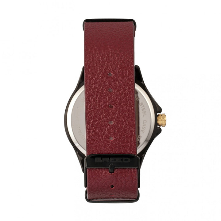 Breed Dixon Leather-Band Watch w/Day/Date - Black/Red