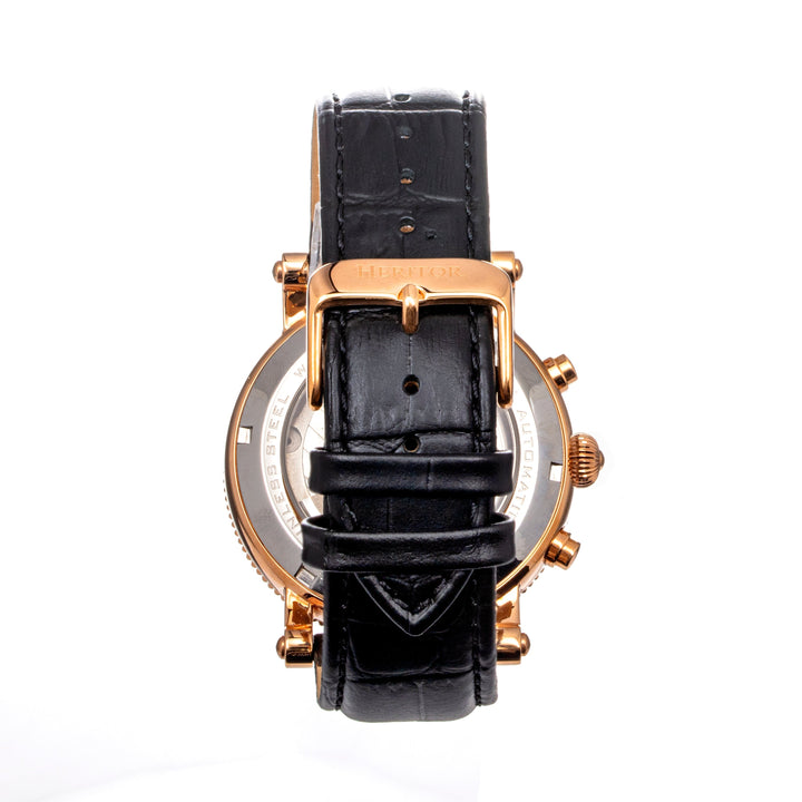 Heritor Automatic Barnsley Semi-Skeleton Leather-Band Watch - Rose Gold/White