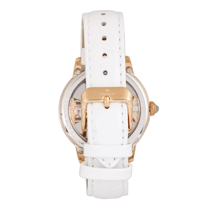 Empress Rania Mechanical Semi-Skeleton Leather-Band Watch - White