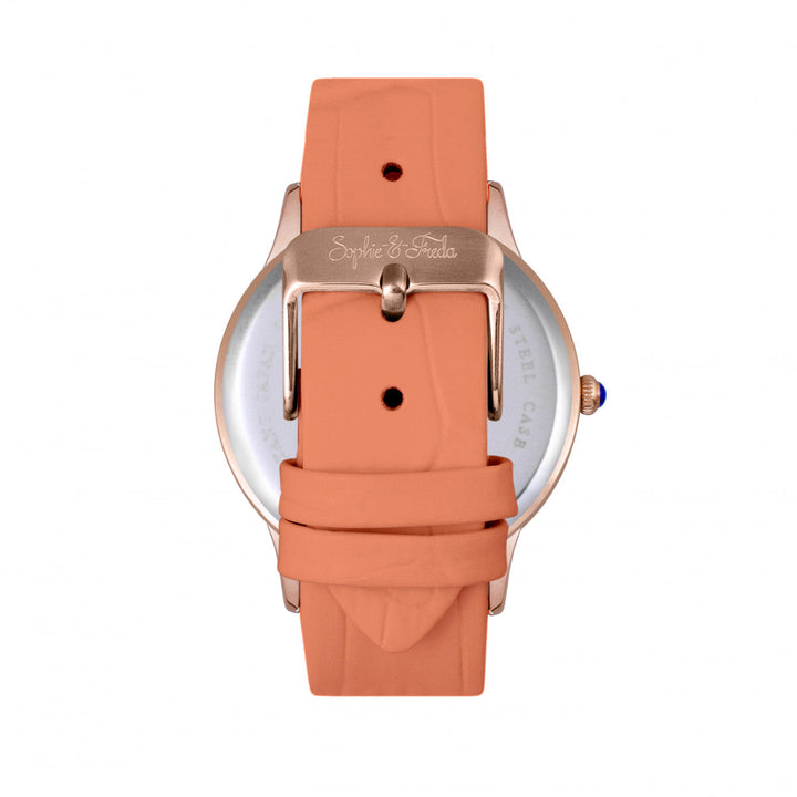 Sophie & Freda Sonoma Leather-Band Watch w/Swarovski Crystals - Rose Gold/Coral
