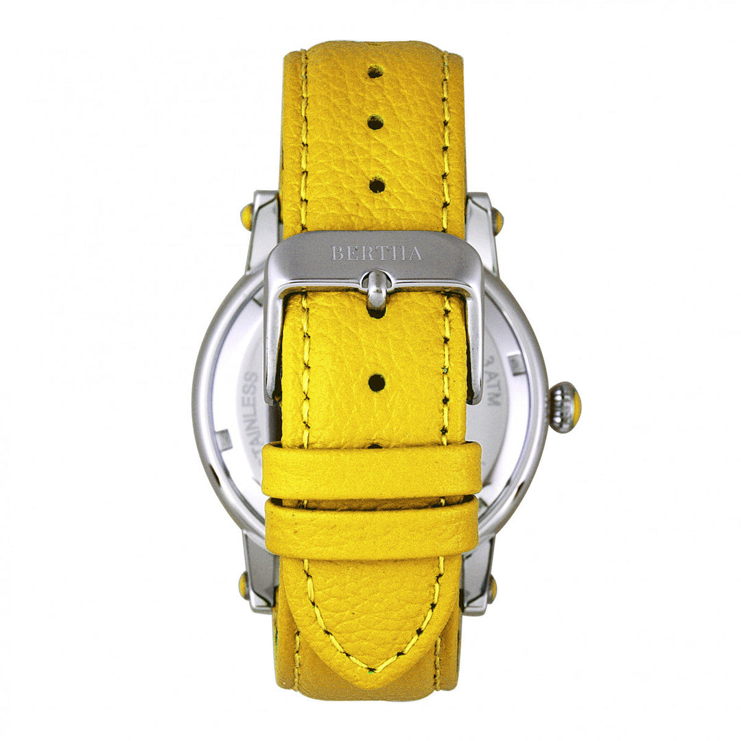 Bertha Morgan MOP Leather-Band Ladies Watch - Silver/Yellow