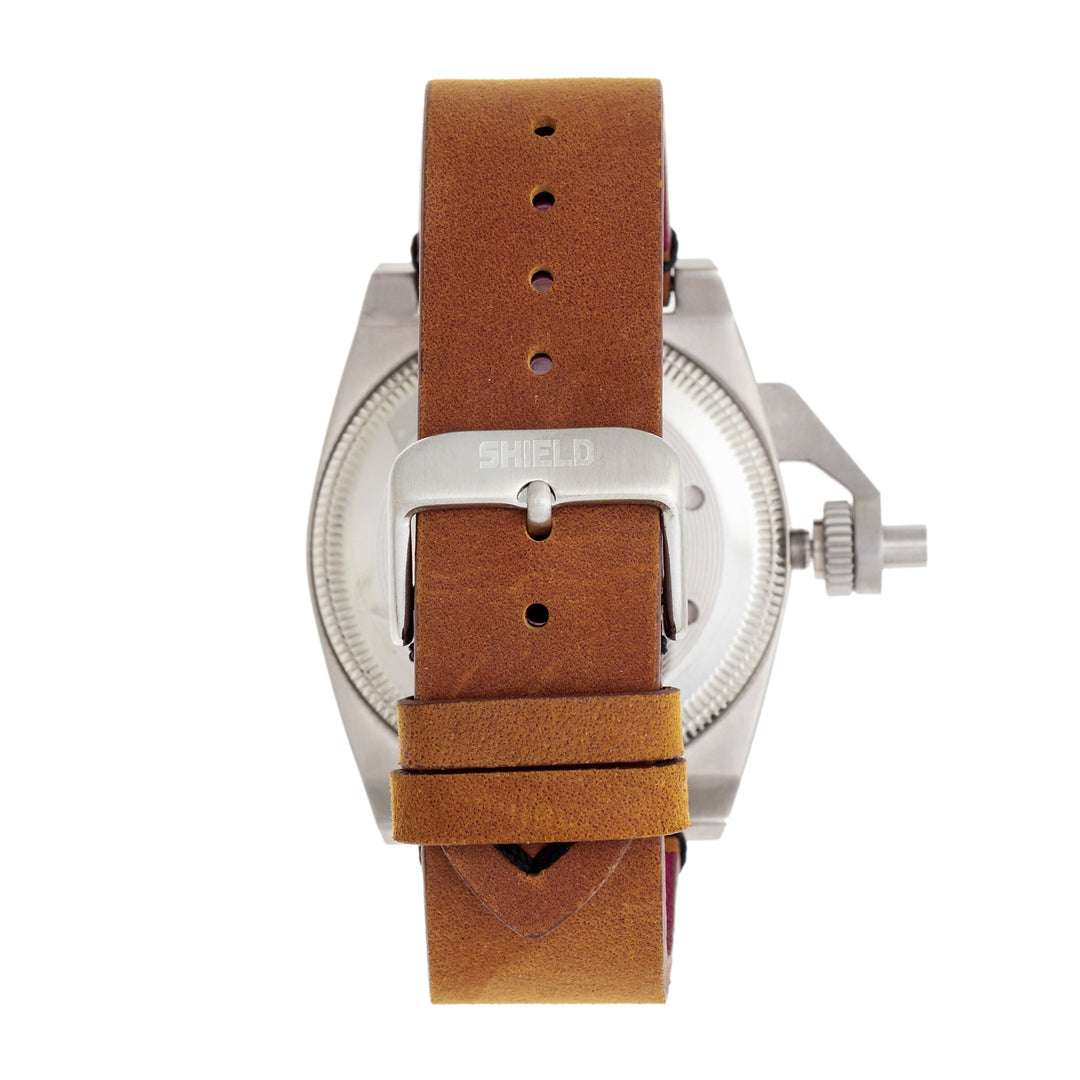 Shield Pascal Leather-Band Men's Diver Watch - Light Brown/Black
