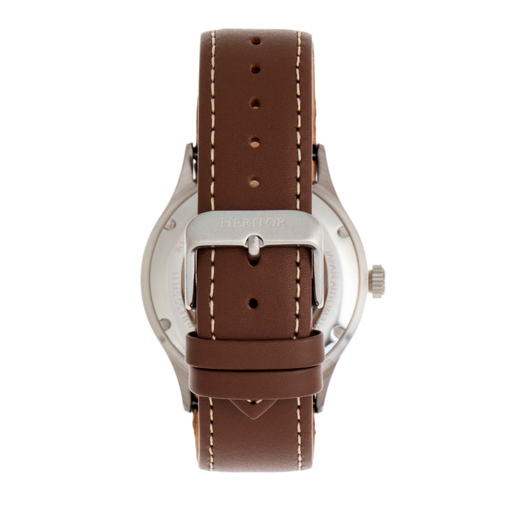 Heritor Automatic Antoine Semi-Skeleton Leather-Band Watch - Silver/Tan