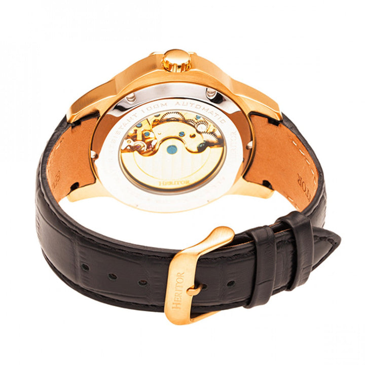 Heritor Automatic Windsor Semi-Skeleton Leather-Band Watch - Rose Gold/Silver