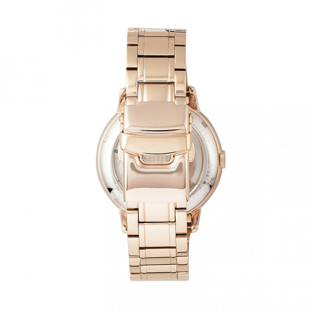 Empress Quinn Automatic MOP Semi-Skeleton Dial Bracelet Watch - Rose Gold