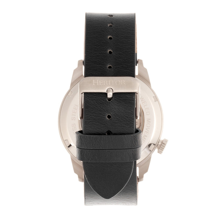 Heritor Automatic Wellington Leather-Band Watch - Black/White