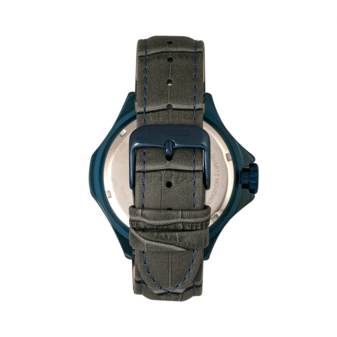 Breed Tempe Leather-Band Watch w/Day/Date - Gray/Blue