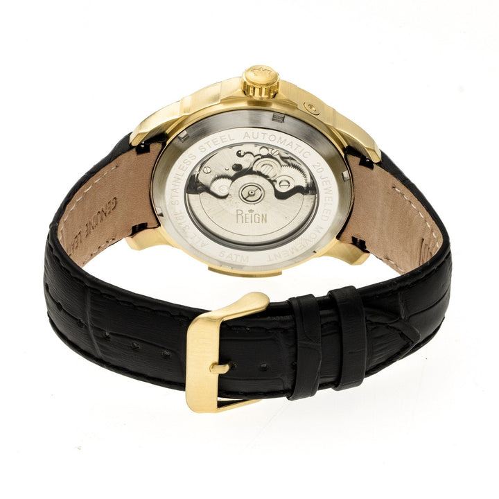 Reign Cascade Automatic Leather-Band Watch w/Day/Date