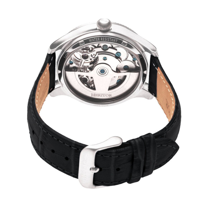 Heritor Automatic Winthrop Leather-Band Skeleton Watch