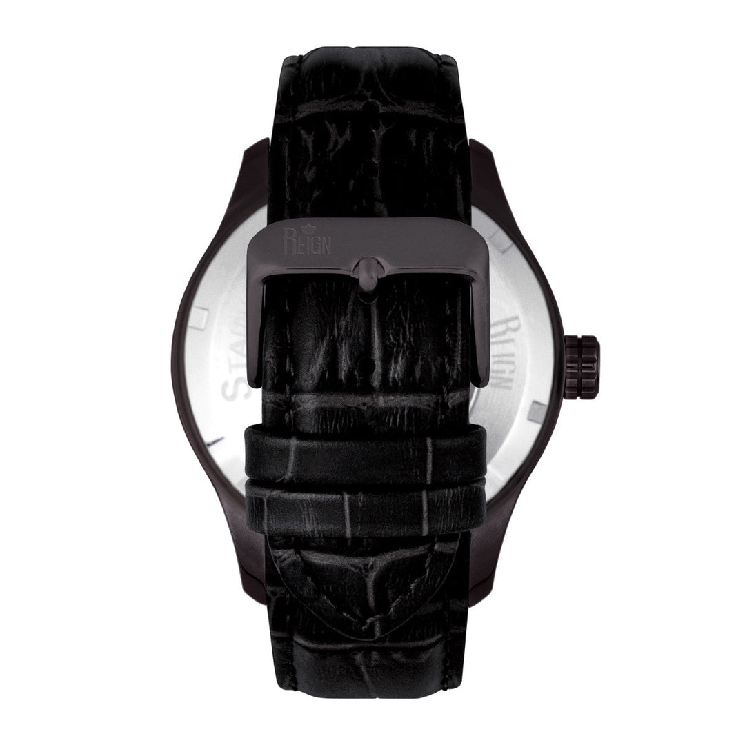 Reign Bhutan Leather-Band Automatic Watch - Black