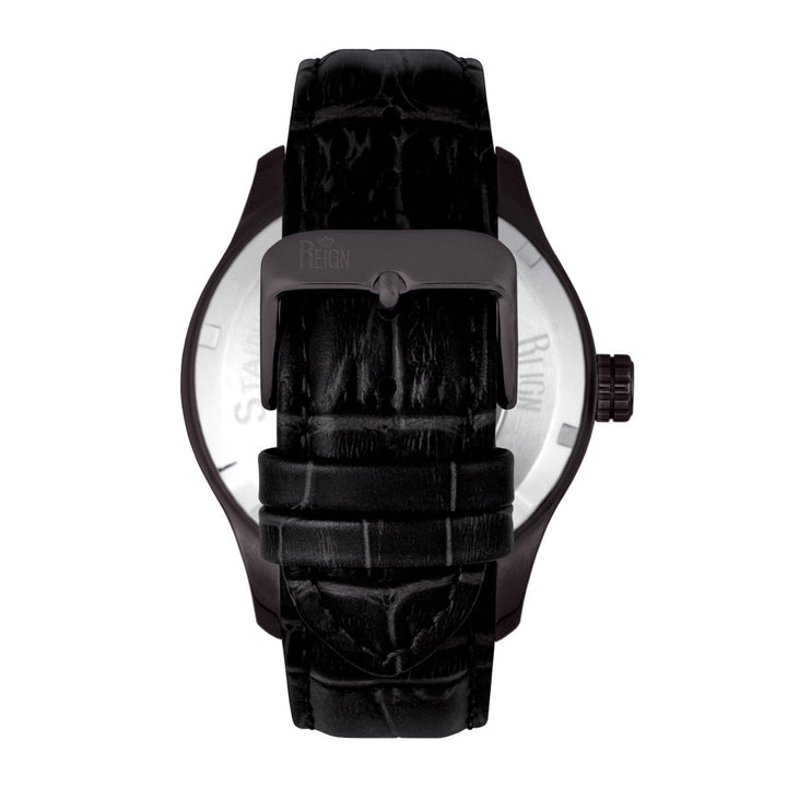 Reign Bhutan Leather-Band Automatic Watch - Black