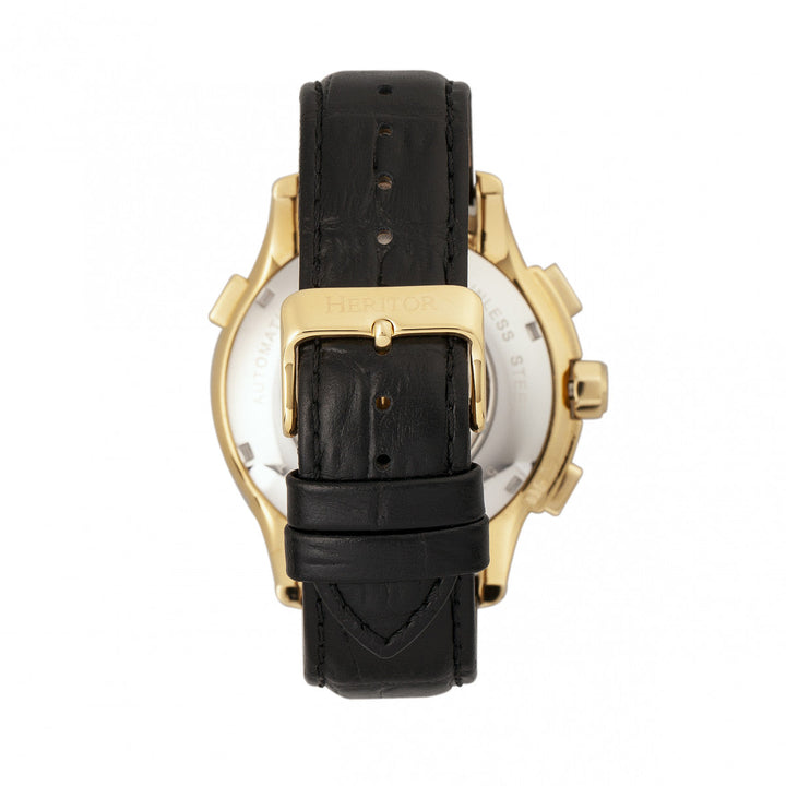 Heritor Automatic Hudson Semi-Skeleton Leather-Band Watch w/Day/Date - Black/Gold