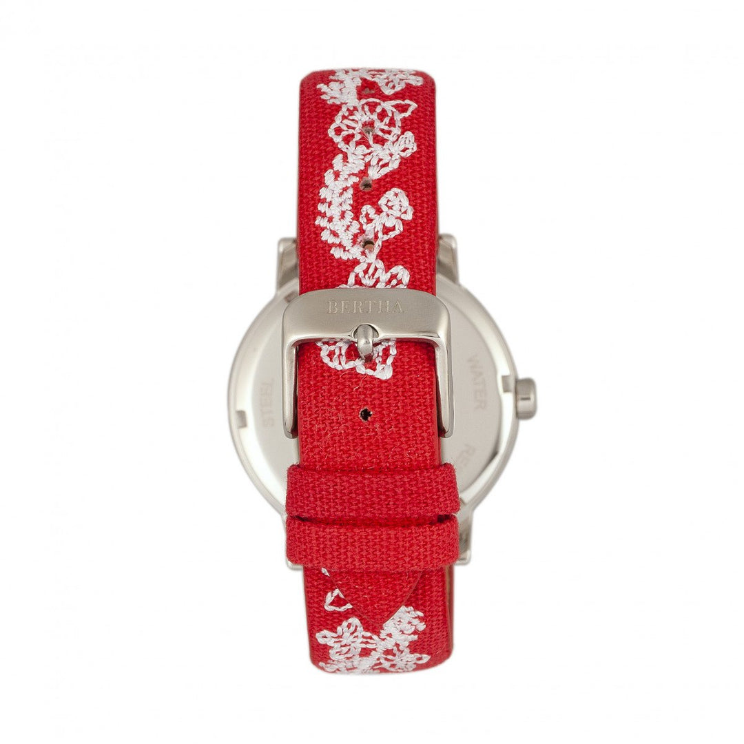 Bertha Penelope MOP Nylon-Overlaid Leather-Band Watch