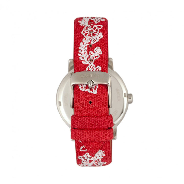 Bertha Penelope MOP Nylon-Overlaid Leather-Band Watch