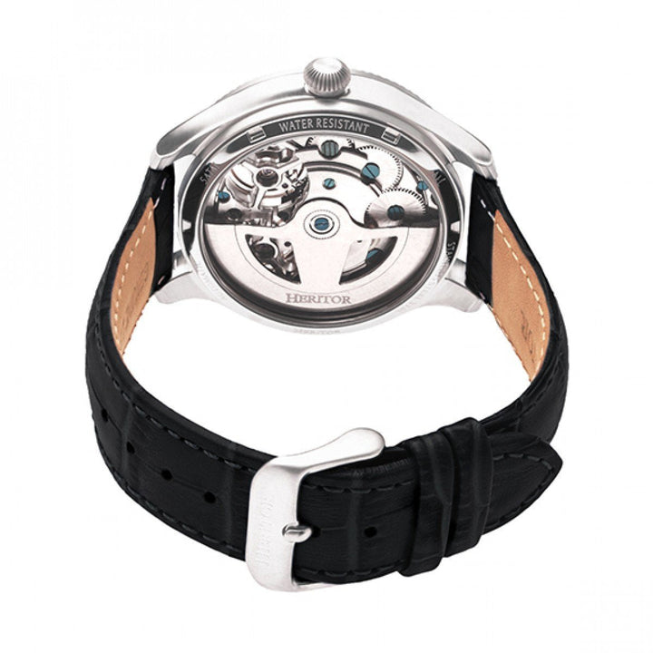 Heritor Automatic Winthrop Leather-Band Skeleton Watch