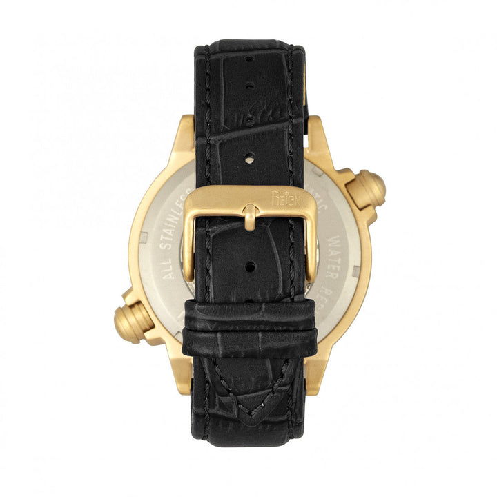 Reign Thanos Automatic Leather-Band Watch - Gold/Black