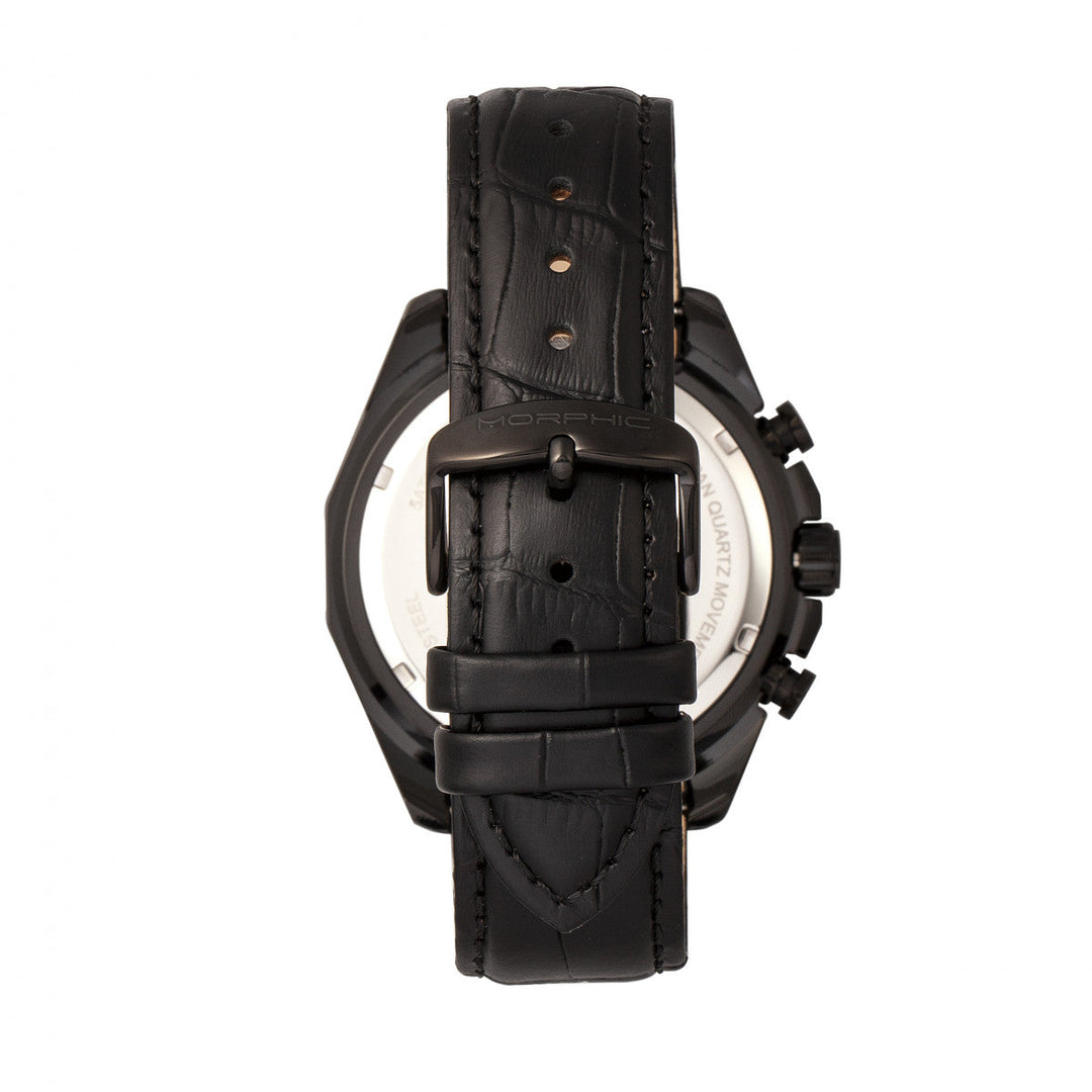 Morphic M66 Series Skeleton Dial Leather-Band Watch w/ Day/Date - Black