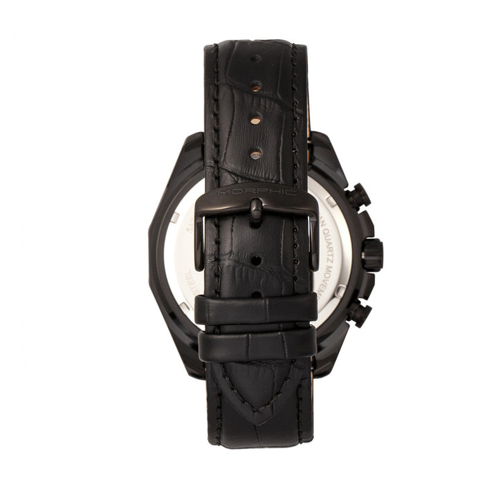Morphic M66 Series Skeleton Dial Leather-Band Watch w/ Day/Date - Black