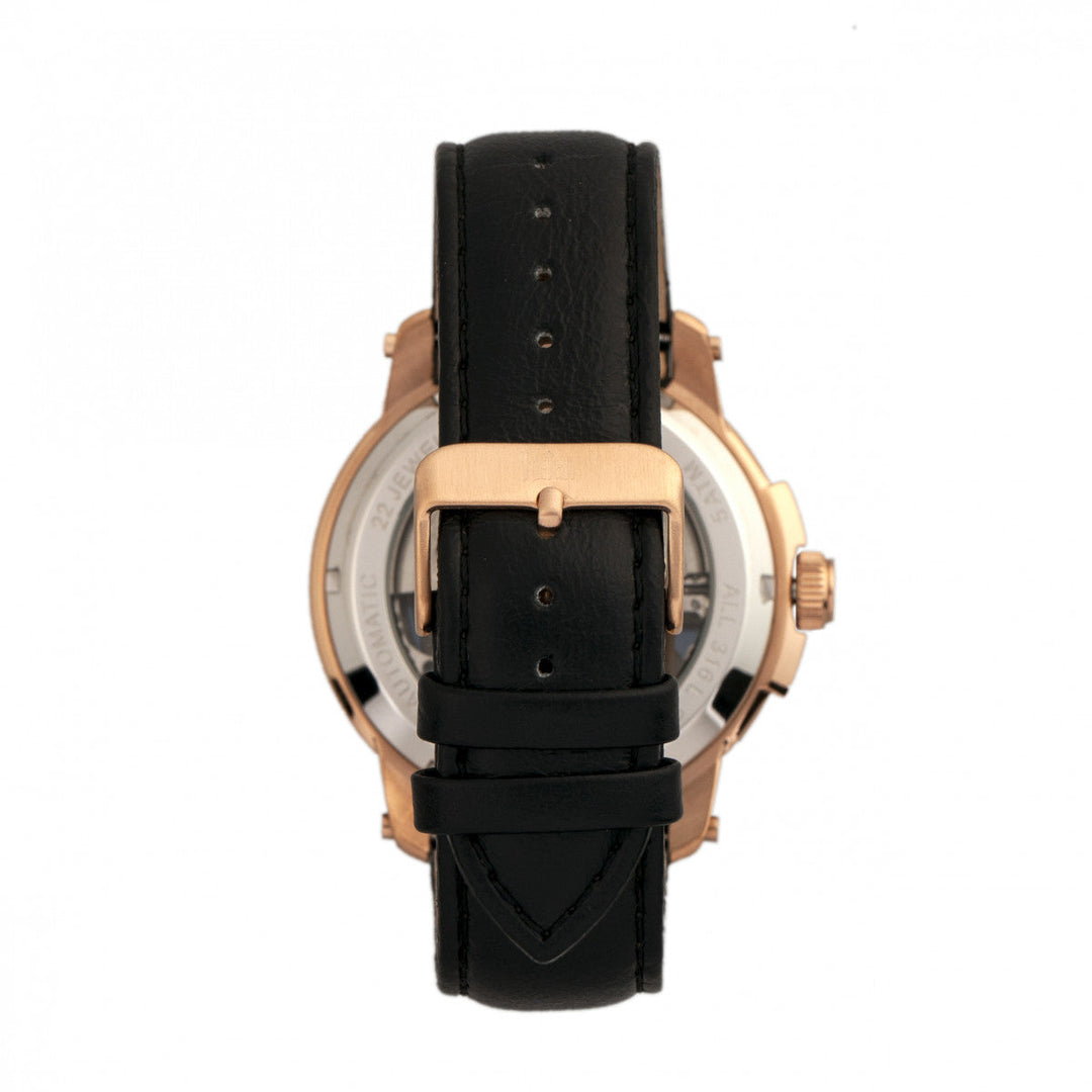 Reign Matheson Automatic Skeleton Dial Leather-Band Watch - Black/Rose Gold