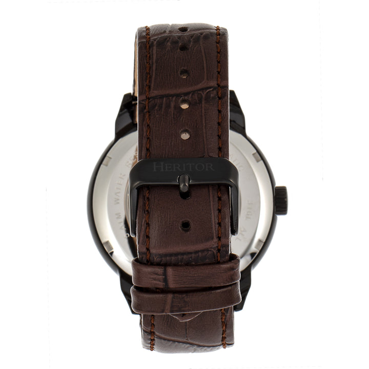 Heritor Automatic Sanford Semi-Skeleton Leather-Band Watch - Black/Brown